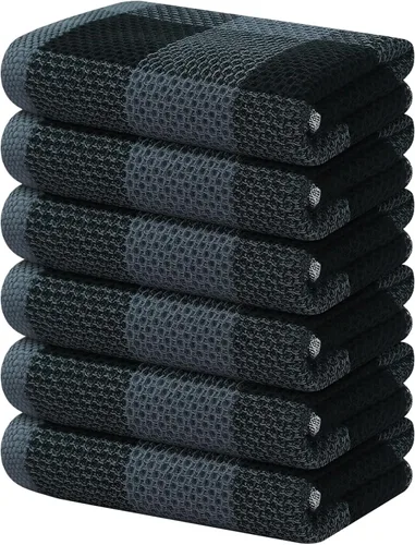 Vista 38 de Homaxy Paquete de 6 paños de cocina 100% algodón, 12 x 12 pulgadas, negro y rojo Negro & rojo
