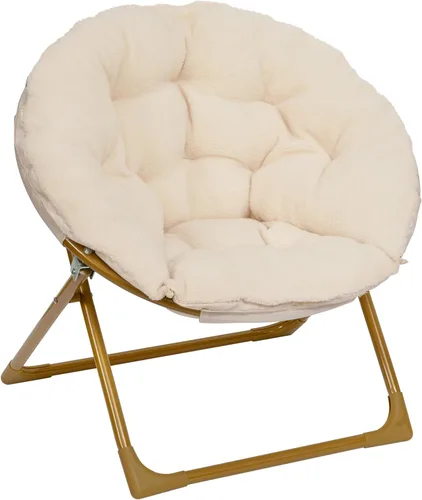 Vista 13 de Flash Furniture Silla Mini Plegable y Acogedora Gwen para Niños - Silla Lunar de Pelo Sintético Color Rosa Claro - Estructura de Metal Dorado Suave
