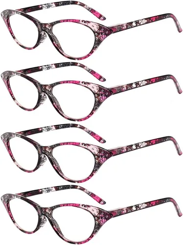 Vista 6 de Paquete de 4 lentes de lectura, diseño de moda vintage con diamantes de imitación de ojo