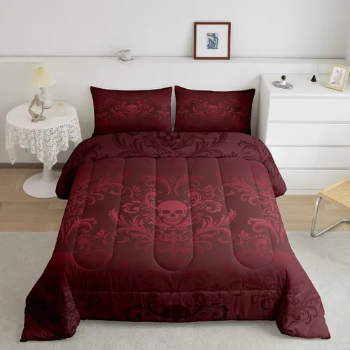 Vista 17 de Erosebridal Juego de ropa de cama damascada gótica para adultos, juego de edredón victoriano antiguo, edredón floral vintage gótico con diseño