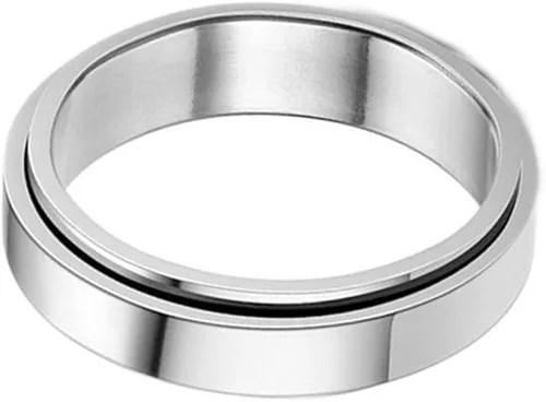 Vista 3 de COLORFUL BLING Anillo giratorio de acero inoxidable con acabado pulido, anillos de pareja de cristal antiansiedad para mujeres y hombres, alivio