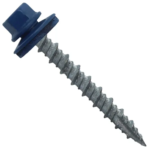 Vista 62 de 10 tornillos para techos de metal gris ABC de 1-1/2 pulgadas, cabezal de arandela hexagonal, arranque automático/roscado, arandela EPDM. 1 bolsa