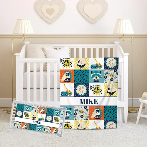 Vista 8 de Juego de ropa de cama personalizado para cuna de bebé para bebés, juego de ropa de cama personalizado para cuna con nombre, ropa de cama de cuna