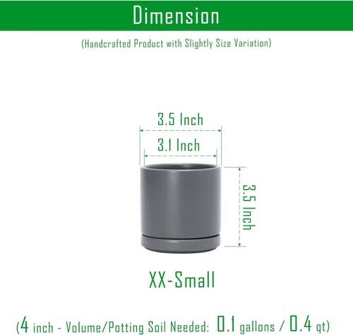 Vista 2 de D'vine Dev Juego de 4 macetas pequeñas de cerámica para plantas, maceta de 3.5 pulgadas para suculentas con orificio de drenaje y platillo, gris
