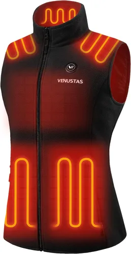 Vista 14 de Venustas - Chaleco térmico de forro polar para mujer con batería ligero y Negro