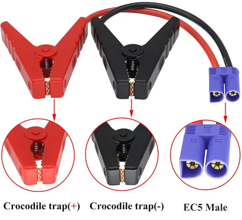 Vista 5 de Adaptador de Cable de Puente de Batería, Cable de Arranque de Coche con Abrazadera Alligator a EC5, Clip de Arranque de Emergencia de Coche (10 AWG)