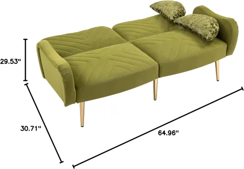 Vista 9 de HomSof Sofá moderno de dos plazas verde oliva para sala de estar con pies de metal y 2 almohadas