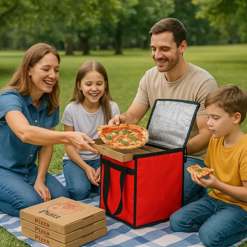 Vista 8 de Bodaon Bolsa de entrega de pizza aislada, 16 x 16 x 14 pulgadas, bolsas calentadoras de pizza para llevar caliente, bolsa de entrega comercial Negro