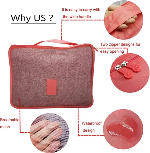 Vista 2 de M-jump Juego de 6 bolsas de almacenamiento de viaje multifuncionales para clasificar ropa, bolsa de compresión de embalaje de viaje, bolsa