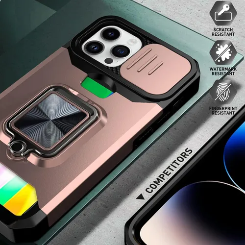 Vista 6 de Funda para iPhone 14 Pro con protector de pantalla, soporte para tarjetas, soporte para soporte, resistente, delgada, a prueba de golpes, híbrida