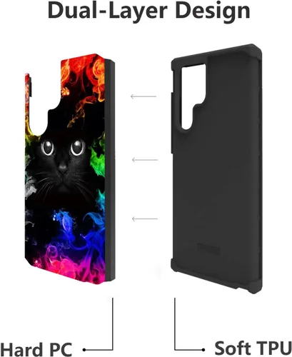 Vista 4 de Funda para Galaxy S22 Ultra, resistente 2 en 1 de doble capa híbrida de policarbonato duro y silicona suave a prueba de golpes, funda de protección