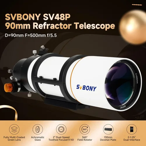 Vista 2 de SVBONY SV48P Telescopio, Apertura de 90mm F5.5 Refractor OTA para Adultos Principiantes, Telescopio para Astrónomos Adultos y Principiantes