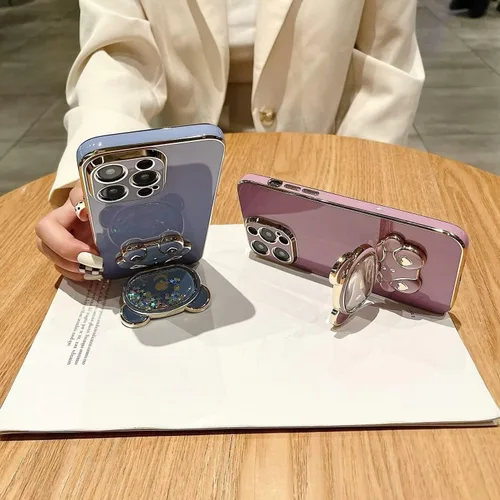 Vista 2 de Miagon Bear - Funda con soporte para espejo para Xiaomi Redmi A1, Quicksand Glitter Electroplated Soft TPU Protector Slim a prueba de golpes