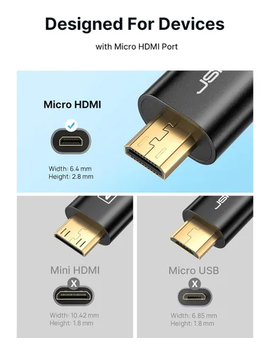 Vista 3 de JSAUX Adaptador Micro HDMI a HDMI, Cable Adaptador Micro HDMI Macho a HDMI Hembra, 4K@60Hz HDR 3D 18Gbps - Negro