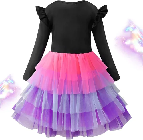 Vista 2 de VASCHY Dress for Girls, Cute Girls Casual Autumn Spring Long-Sleeve Outfit,ToddlerLittleBig Kid Girls Clothing Size 3-10T