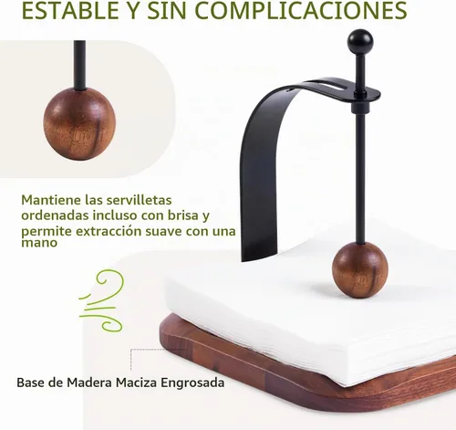 Vista 3 de Servilletero para mesa, servilletero decorativo de cóctel con brazo pesado, moderno servilletero cuadrado para servilletas de papel, bandeja