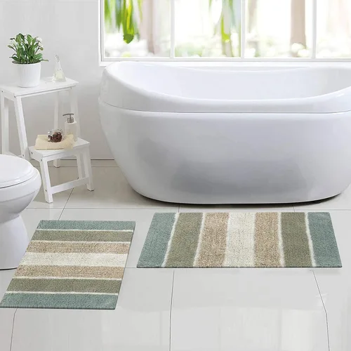 Vista 2 de Chardin home Cordural Stripes - Juego de 2 alfombras de baño (17 x 24 pulgadas y 21 x 34 pulgadas), tapete de baño antideslizante, lavable a