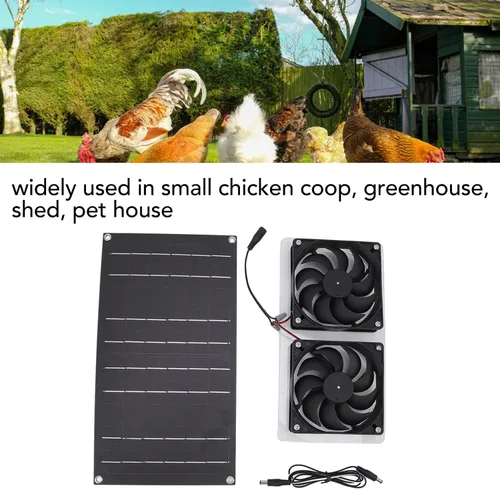 Vista 3 de Kit de ventilador de panel solar de 100 W, ventilador solar portátil solar con cable para gallinero, invernadero, cobertizo para mascotas