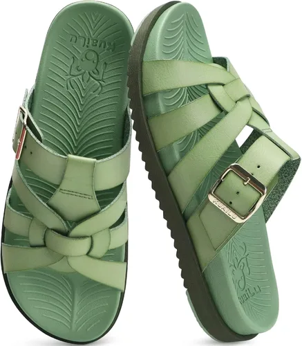 Vista 10 de KuaiLu Sandalias de gladiador para mujer con cómodo soporte de arco para verano, playa, vacaciones, caminar, viajes, pescador, toboganes, trajes