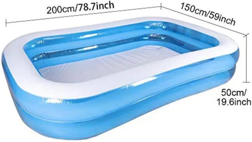 Vista 2 de Piscina inflable para niños, grande para niños, rectangular, para jardines, salpicaduras al aire libre, 78.7 x 59 x 19.7 pulgadas, azul