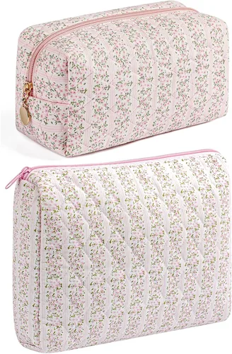 Vista 42 de Bolsa de maquillaje de viaje para mujeres y niñas, bolsa de maquillaje con cremallera, flores florales, organizador de maquillaje, bolsa de tela
