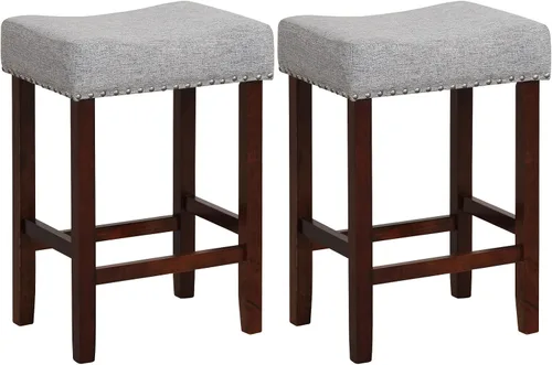 Vista 17 de Giantex 25 Inch Bar Stools, Backless Saddle Barstools with Sponge Padded Cushion, Nailhead Trim, 330 Lbs Wood Bar Stools with Foot Rest for Kitchen
