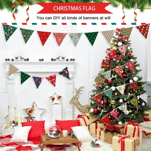 Vista 6 de Shimeyao 60 Piezas Paquetes de Tela de Navidad Costura Acolchado Muñeco de Nieve Papá Noel Alce Copo de Nieve Estampado Cuartos Gruesos Cuadrados