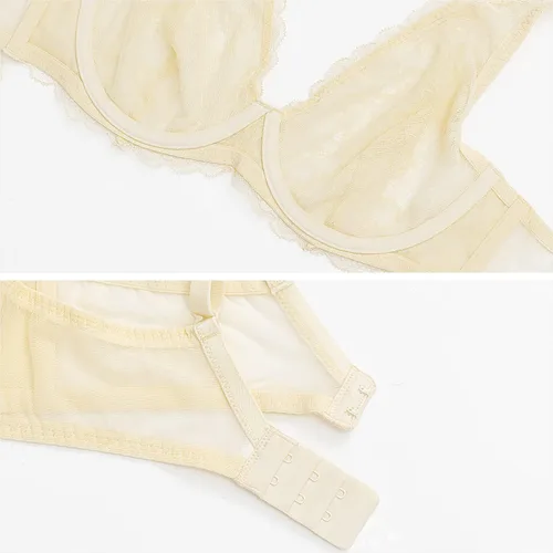 Vista 6 de Deyllo brasier de encaje para mujer, sensual, transparente, con varillas, corte bajo, sin forro