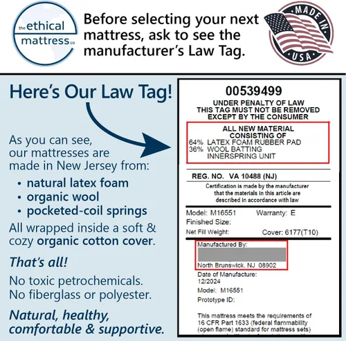 Vista 3 de Ethical Mattress CO - Colchón híbrido sin toxinas de 10 pulgadas, fabricado en los Estados Unidos con algodón orgánico, lana, látex y resortes