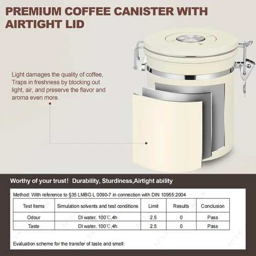Vista 5 de ShanSon Recipiente hermético para café de acero inoxidable, recipiente de almacenamiento de granos de café con cuchara, recipiente de café