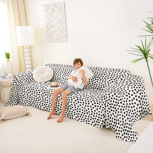 Vista 4 de Erosebridal Funda de sofá de lunares de 71 x 91 pulgadas, funda de sofá con lunares geométricos, funda de sofá moderna de estilo rústico con Blanco