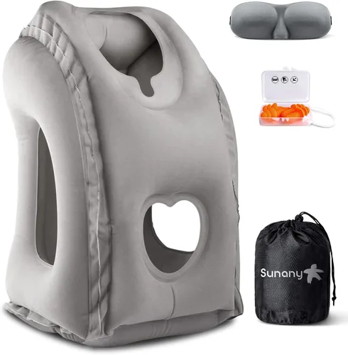Vista 13 de Sunany Almohada de viaje, almohada inflable para el cuello utilizada para aviones/coches/autobuses/trenes/siesta de oficina con máscara de Negro