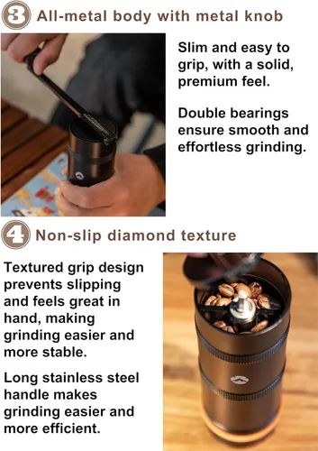 Vista 5 de CAMPINGMOON Molinillo de café manual portátil con mango plegable integrado, molinillo de mano CNC de acero inoxidable, molino cónico profesional