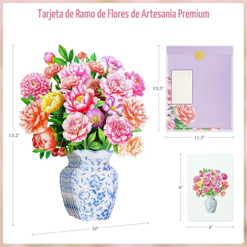 Vista 5 de WhatSign Tarjeta de feliz día de la madre con flores emergentes, impresionante ramo de peonías 3D para mamá, abuela, hija, hermana, tía, tarjetas