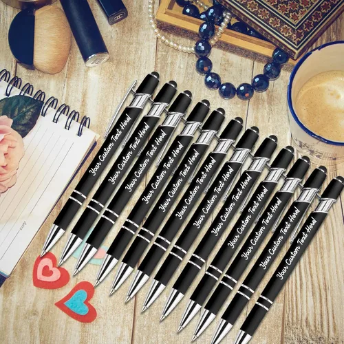 Vista 6 de Amlion Bolígrafos personalizados a granel, bolígrafos personalizados con lápiz capacitivo con nombre, mensaje y logotipo grabado, regalo