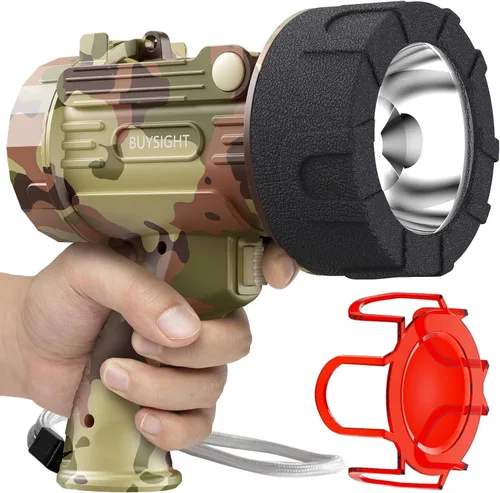 Vista 10 de BUYSIGHT Linterna Reflector Recargable, 1,000,000 lúmenes Reflector de Mano Linterna Impermeable Lámpara de Caza con Filtro Rojo (Verde Camuflaje)