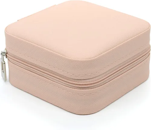 Vista 2 de Joyero pequeño, estuche portátil de viaje para anillos, colgantes, aretes, collares, organizador de pulseras, cajas de almacenamiento (rosa*4).