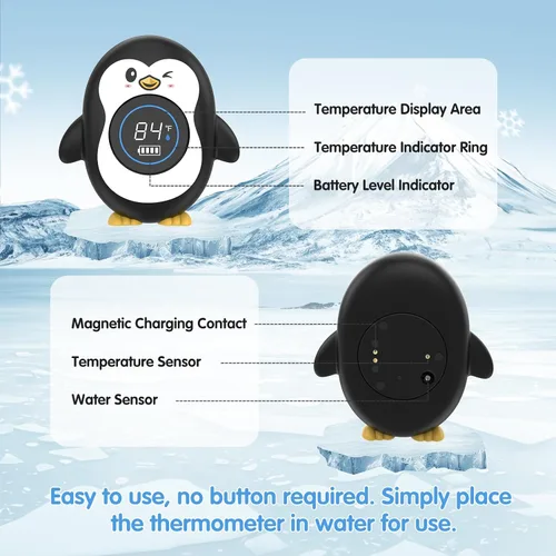 Vista 5 de Termómetro de baño recargable, termómetro de seguridad para baby shower, termómetro de agua para bañera de encendido/apagado automático con anillo