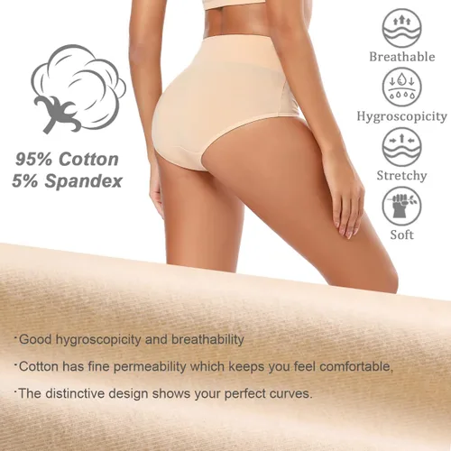 Vista 2 de Molasus Ropa interior de algodón para mujer de cintura alta, cobertura completa, bragas para mujer (talla regular y grande)