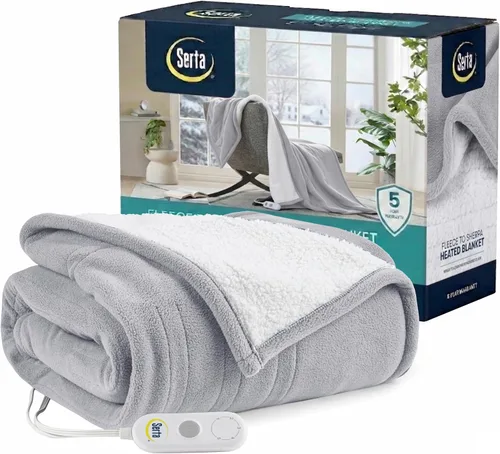 Vista 14 de Serta - Manta de vellón sherpa reversible, ultrasuave y tejida, manta térmica, manta eléctrica; cómoda, agradable y abriga y protege del frío