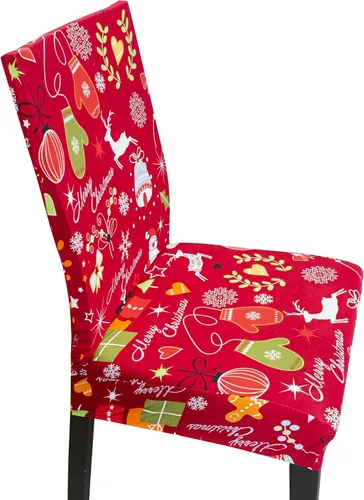 Vista 4 de 4 fundas protectoras de asiento para sillas de comedor con elastano y Navidad (4, estampado de decoración navideña)