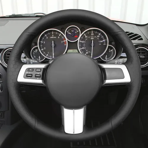 Vista 2 de MEWANT Funda de volante de automóvil para Mazda MX-5 2016 2017 2018 2019 cuero cosido a mano
