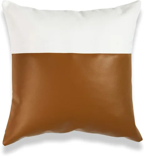Vista 11 de Hofdeco Funda de almohada de piel sintética y 100% algodón, diseño moderno a rayas color negro camel, 12 x 20 pulgadas