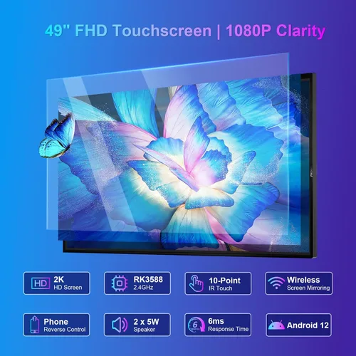 Vista 2 de 49" Smart Board 4K Android 12 8GB+64GB, para oficina y aula