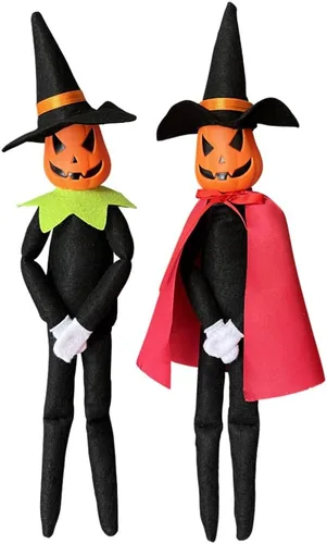 Vista 8 de DANONI Muñeca elfo de calabaza de Halloween, 14 pulgadas hecha a mano, adorno de juguete de calabaza elfo para decoración de mesa de vacaciones Verde