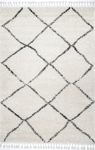 Vista 8 de nuLOOM Jessie - Alfombra marroquí de celosía con borlas, 7 pies 10 pulgadas x 10 pies, color blanco roto Nuloom Jessie Trellis 8' x 10' Area Rug