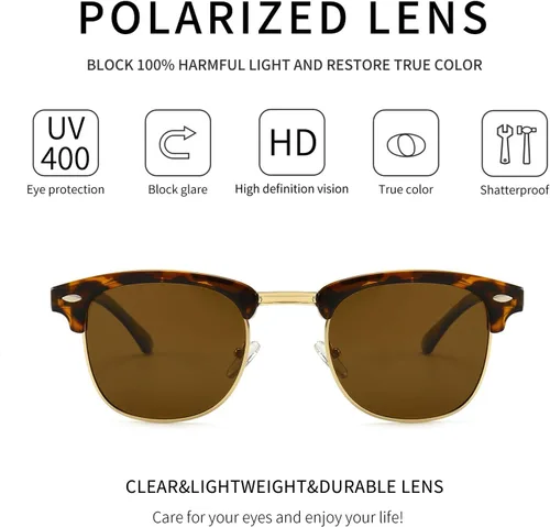 Vista 3 de SUNGAIT Gafas de sol retro clásicas de medio marco con lente polarizada