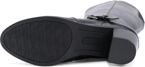 Vista 5 de EETTARO Botas de tacón medio para mujer, hasta la rodilla, botas de invierno con hebilla elástica