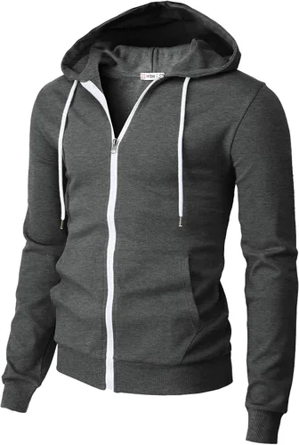 Vista 6 de H2H Sudadera con capucha y cremallera para hombre, ligera, de manga larga, básica, ajustada, de algodón, con bolsillo Cmohol048-gris