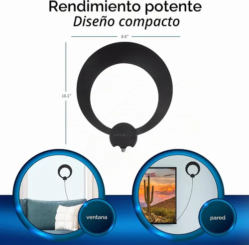 Vista 2 de Antennas Direct ClearStream Eclipse - Antena de TV UHF amplificada para interiores, reversible, rango de más de 50 millas, con cable de 12 pies
